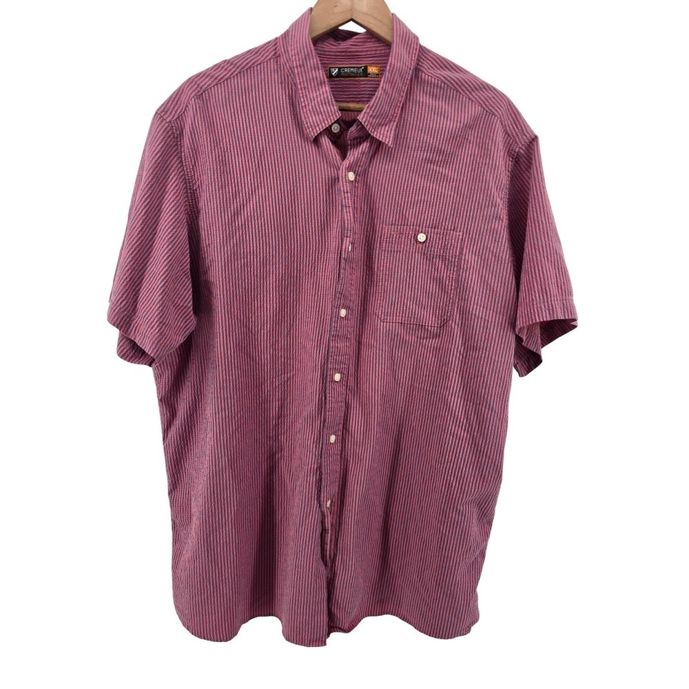 Cremieux Button Front Shirt Mens XXL Red Blue Micro Stripe Performance Short Slv